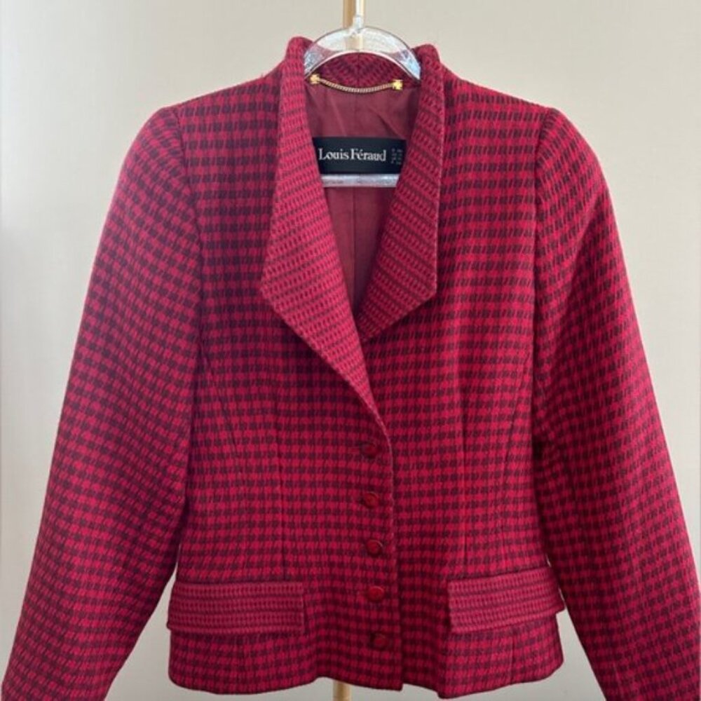 Rare Vintage Louis Feraud Red Houndstooth Wool Mohair Jacket 6